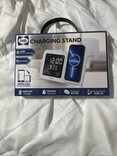 Calling Buzzer Display Wireless Phone Charging Stand with Alarm Clock, Calendar, Temp ...
