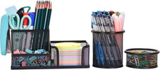 Mesh Desk Organizer, Set of 3 Pen Holder Office Desk Accessories with Pencil Hol