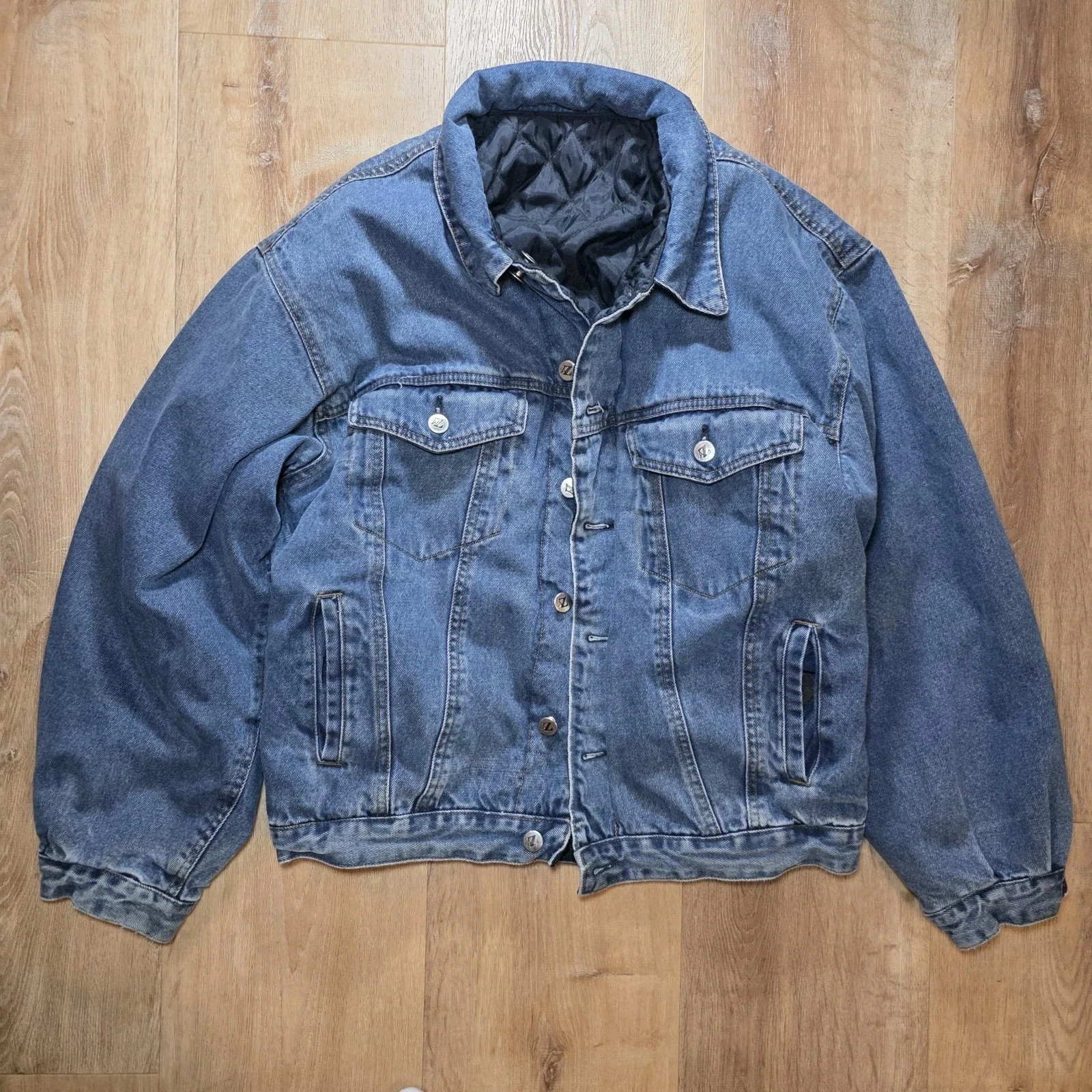 Vtg Arizona Jean Company Denim Jacket Quilted Reversible 90s Bomber Y2K Sz M