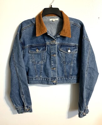 PACSUN Tan Corduroy Collar Denim Jean Trucker Crop Jacket Women's Size  Large S