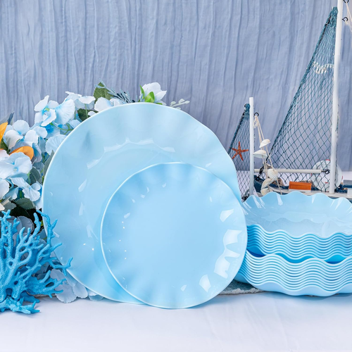 LIYH 24Pcs Blue Plastic Plates Reusable - Unbreakable Party Plates, Microwave & - Picture 3 of 12