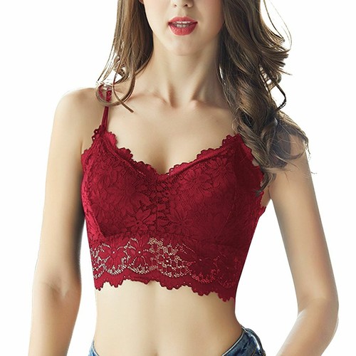 Sexy Women Lace V Neck Padded Lingerie Crochet Bralette Bra Crop Top Cami Tank - Picture 11 of 19