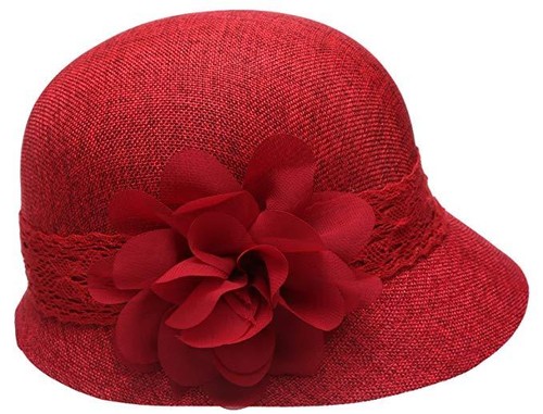1920's Inspired Women's Gatsby Linen Cloche Hat With Lace Band and Flower - Picture 20 of 28
