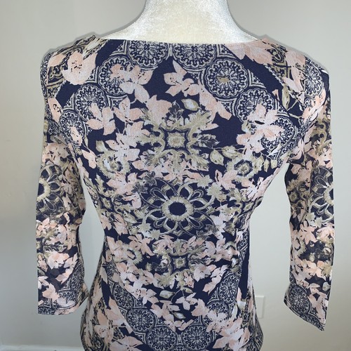 Charter Club Women’s Petite Blue Pink Floral Sheer Sleeve Top Size PS N218 - Bild 6 von 8