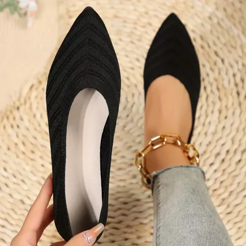 Pointed Toe Shoes Knitted Slip on Shoes Breathable Ballet Flats Loafers Comfort - Picture 28 of 29