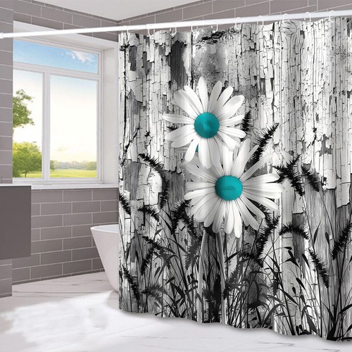 Wooden Flower Series Shower Curtain Bathroom Curtain with 12 Hooks Waterproof - Picture 39 of 47