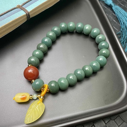 Bracciale in pelle verde naturale Bodhi 108 braccialetto Bodhi collana perline Buddha - Foto 3 di 10