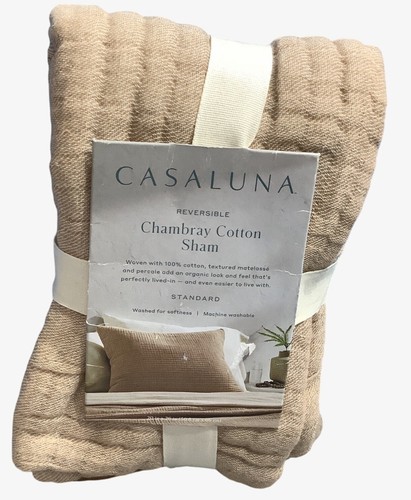 Casaluna Sham Reversible Chambray Cotton Standard 20"x26" Natural Warm Brown - Picture 7 of 7