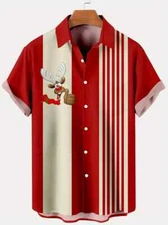 Men's Vintage Style Reproduction Christmas Stripe Pattern Shirt 4XL Big & Tall