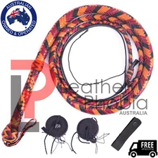 Kangaroo Hide Leather Bullwhip 08 Feet Long 16 Plaited Heavy Bull Whip Handmade