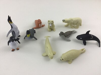 K&M Arctic Animals North Pole Sea Life Miniature PVC Figures 10pc Lot Realistic