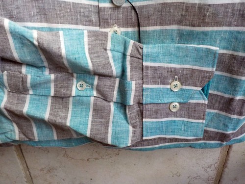 Camicia Viyella 100% cotone a righe lino come bottoni turchese/grigio M - Foto 4 di 4