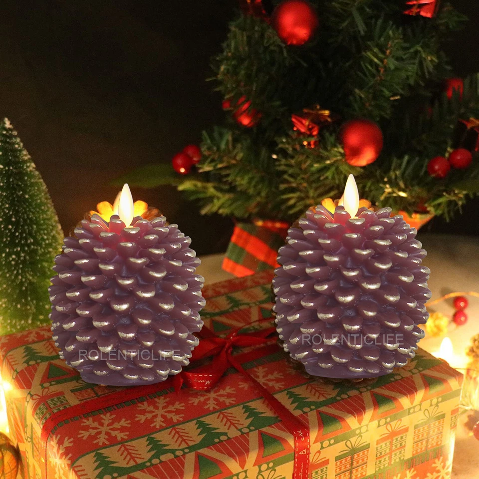 Luminara Batería Sin Llama Cono de Pino Velas Control Remoto Cera Marrón Sin Perfume Juego de 2 Foto 2 de 4