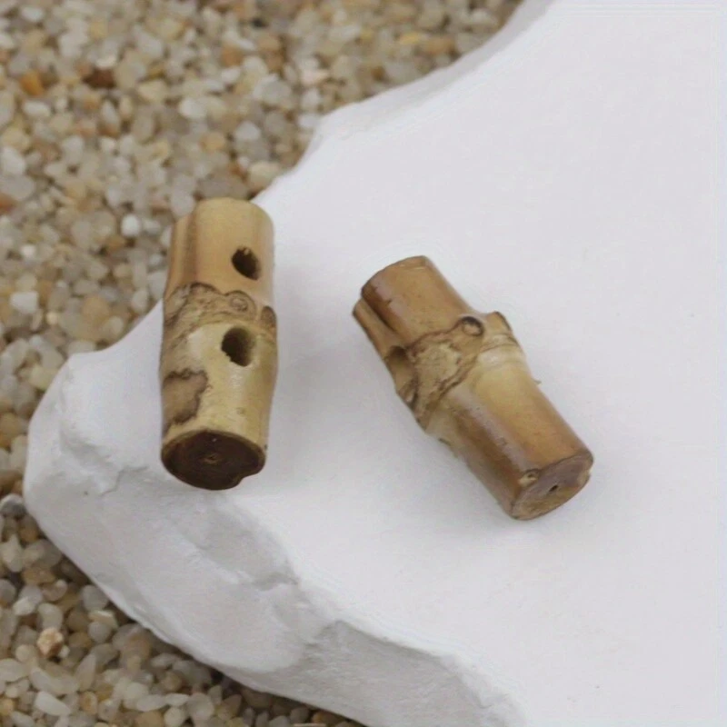 5PCS Vintage Buttons Natural Bamboo Irregular buttons 2-Hole DIY Sew Accessories - Image 2 of 4