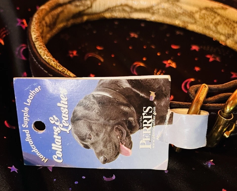 Perri's Padded Leather Dog Collar Havana Snakeskin XL Extra Large 20-25 Neck USA - Image 2 of 4