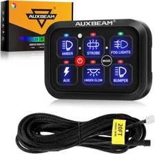 Auxbeam RA60 RGB 6 Gang Switch Panel Relay &20FT Signal Wire 4Pin Wiring Harness