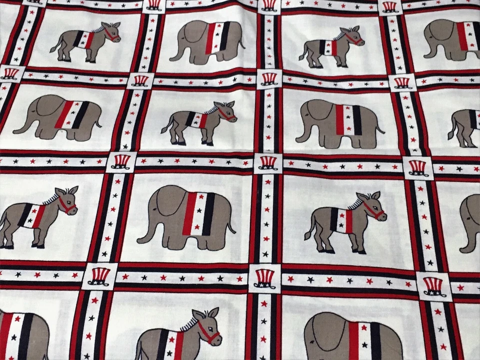 Tela Electoral Política Vintage Burro Demócrata Elefante Republicano Voto .97Yd Foto 2 de 4
