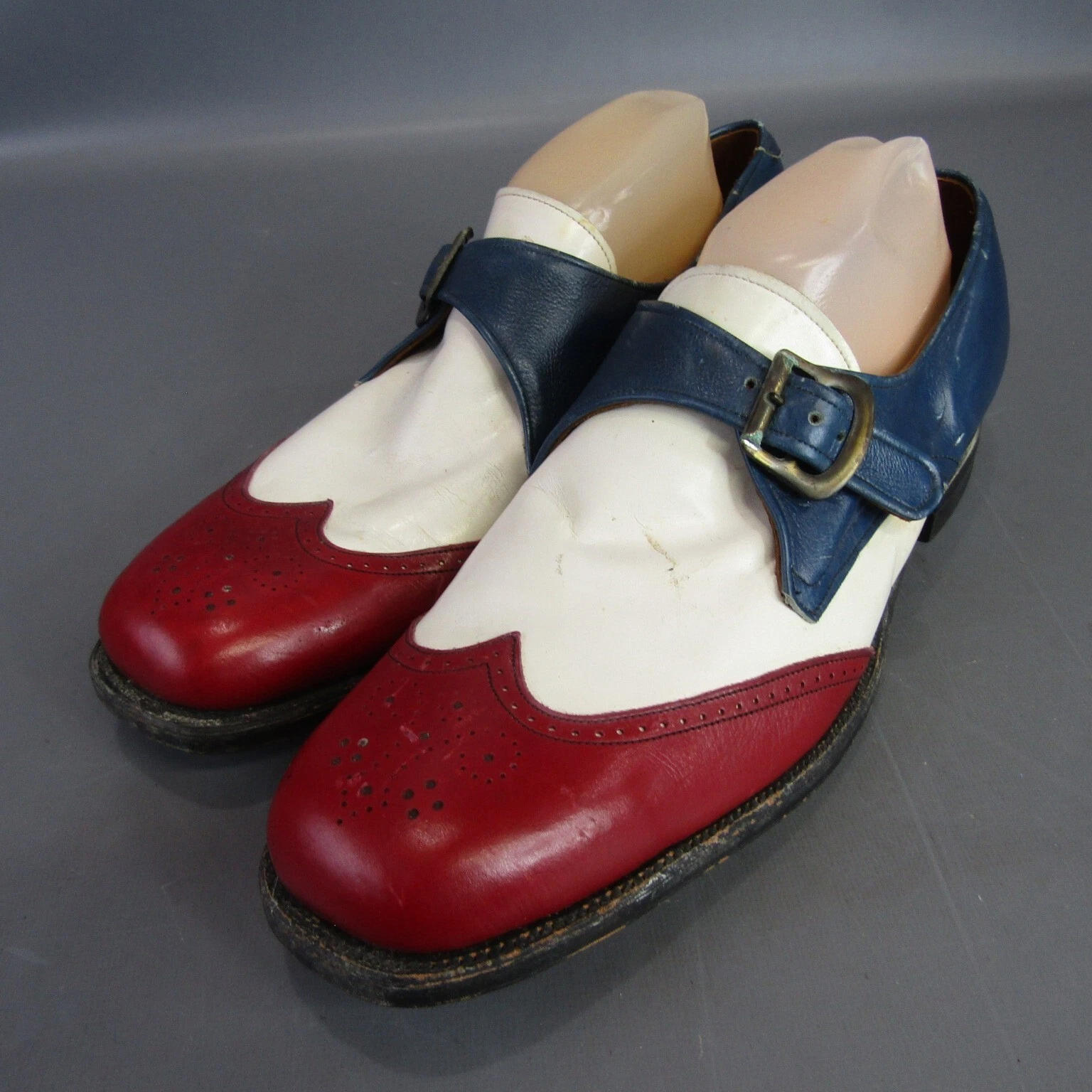 Chaussures en cuir homme vintage Supreme rouge blanc et bleu pointure 10 bout d'aile sangle moine