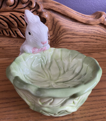 CERAMIC RABBIT PATCH EASTER BUNNY BOWL/CANDY DISH, COLLECTABLE. | eBay