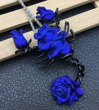 Women's Blue Rose Flower Scorpion Pendant Fashion Necklace/Brooch