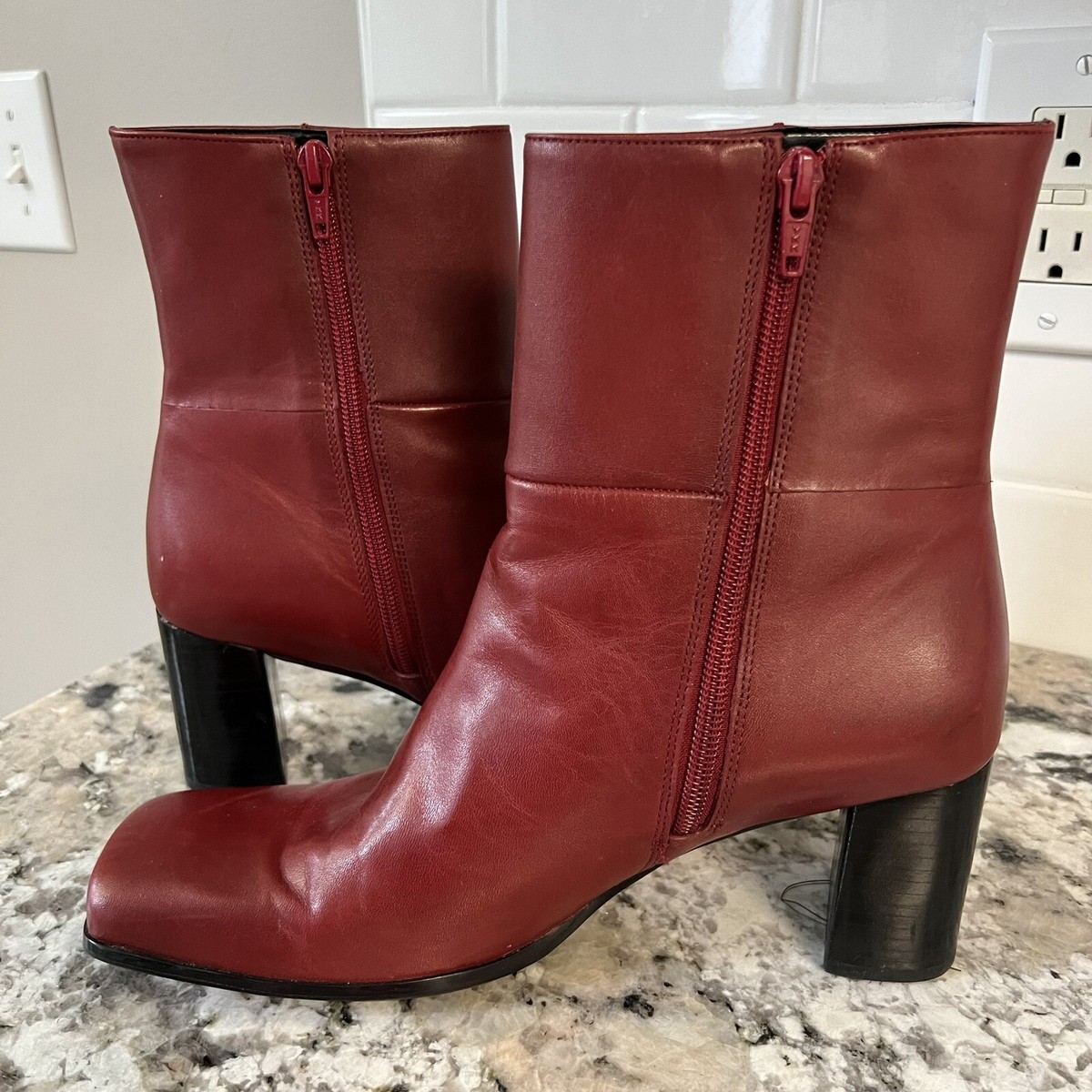 【大特価】Nine West Ringer Detailed Western ブーツ Vintage Red Leather Women's Boots SZ 9 Nine West Zip Square