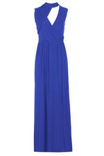 BOOHOO Ana Choker One Shoulder Split Leg Maxi Dress BLUE COBALT SIZE 10 UK N03 D