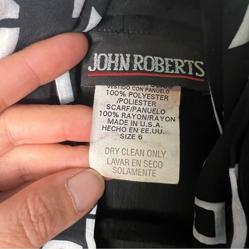 John Roberts Women's Vintage Button Down Dress Attached Print Scarf 80s Sz. 6 - Picture 3 of 11