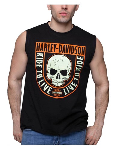 Harley-Davidson Skull Pattern Sleeveless Motorcycle T-Shirt, Men's Size XL (approx.) cotton white type Vintage Second Hand