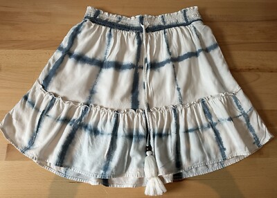 Pilcro Anthropologie Pull On Tie Dye Boho Blue & White Tiered Mini Skirt M