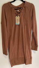 NWT prAna Cozy Up Terry Soft Sweater Dress Heather Orange S Relaxed Pockets