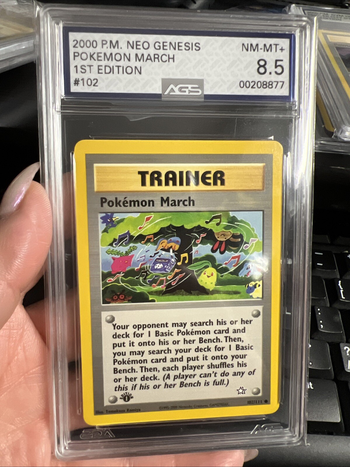 2000 Pokemon Neo Genesis #102 Pokemon March 1st Edition Graded AGS 8.5