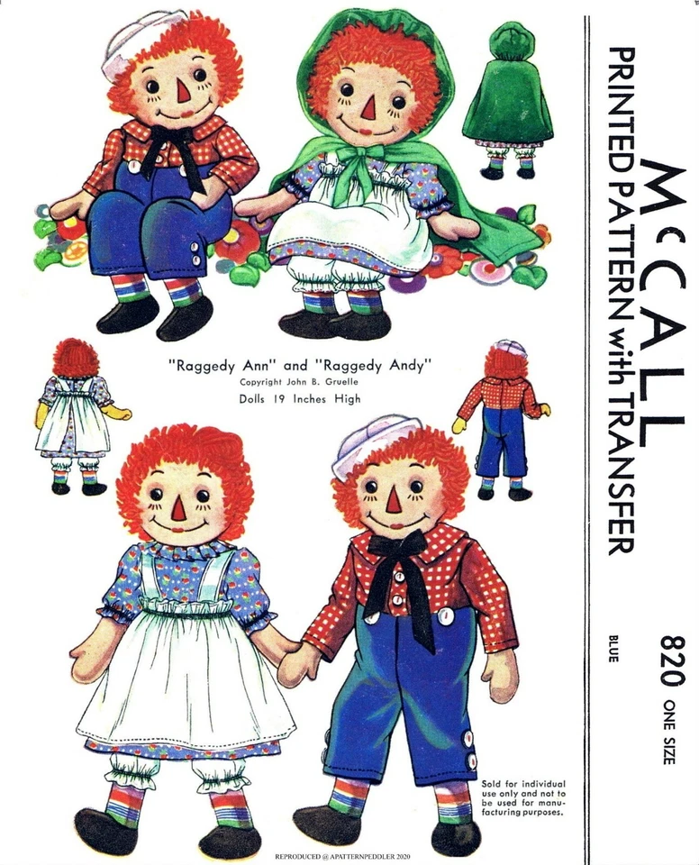 McCall's OR McCall 820 Pattern Raggedy Ann & Andy 19" Doll - Image 2 of 4