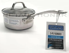New Viking 3-Ply Stainless Steel 2.25 Qt Sauce Pan/Pot w/ Glass Lid Professional