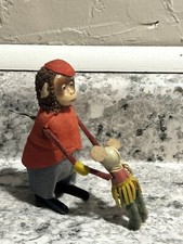 SCHUCO Wind-up Monkey with Baby Mouse Flocked Antique Germany Toy With Key Rare 