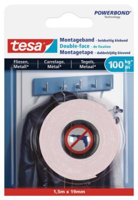 tesa Montageband ultra stark für Fliesen und Metall 100kg/m 1,5 m x 19 mm