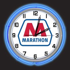 15" Marathon Mile Maker Gasoline Sign Double Blue Neon Clock