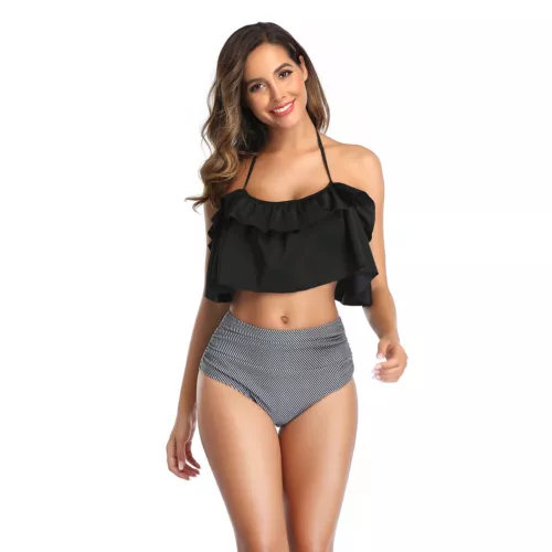 Two Piece Women Sexy Tankini Swimsuits High Waisted Ruffle Strappy Swimwear US - Picture 42 of 47