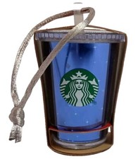 Disney Parks 60th Anniversary Starbucks Blue Cold Cup Holiday Ornament 2015 