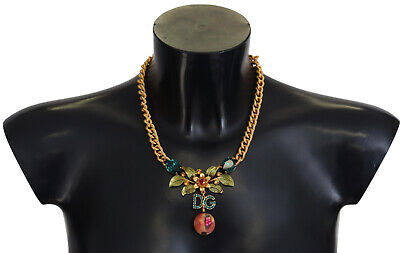 【関税&送料込み】Dolce & Gabbana Gold Plated Necklace DOLCE & GABBANA Necklace Gold Brass Crystal Logo Fruit
