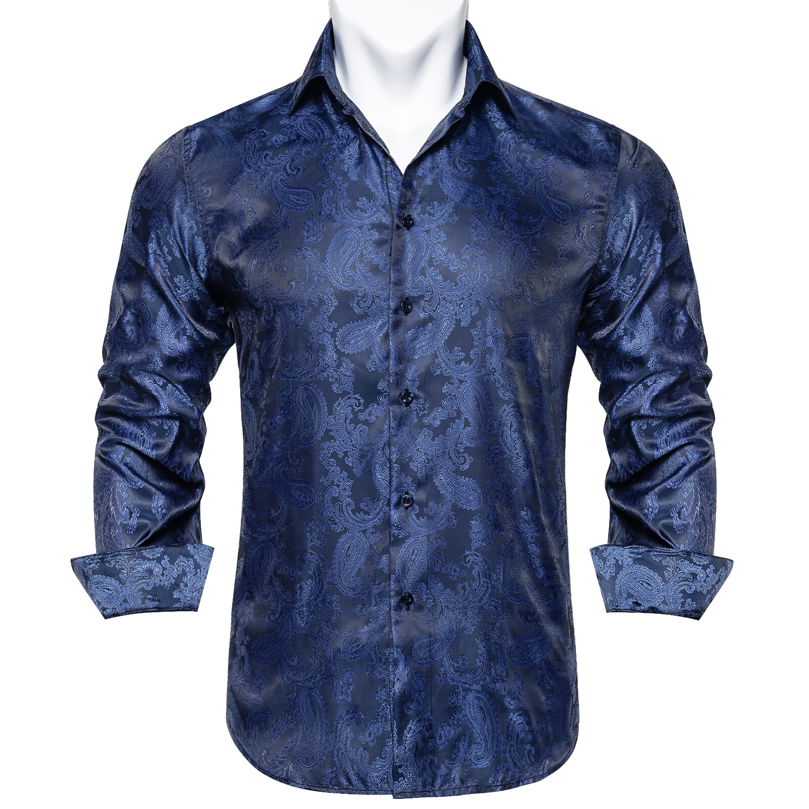 USA Mens Silk Long Casual Shirt Button Down Dress Shirt Blue Black