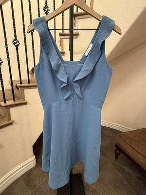 SANDRO Paris Helen Mini Dress Light Blue Textured Ruffle Flare | EU 3 / US L