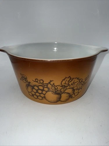 Vtg 70’s Pyrex Old Orchard #473 Baking/Mixing Dish w/Handles No Lid 1 Qt