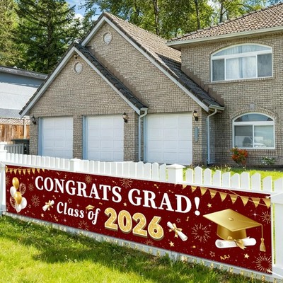 Maroon and Gold Graduation Decorations 2026 Banner, Congrats Grad Party Suppl...