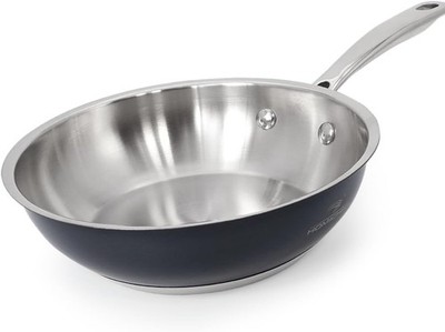 9.5 Inch NICKEL Stainless Steel Fry Pan - Navy Gray Non Coating Wok Induction
