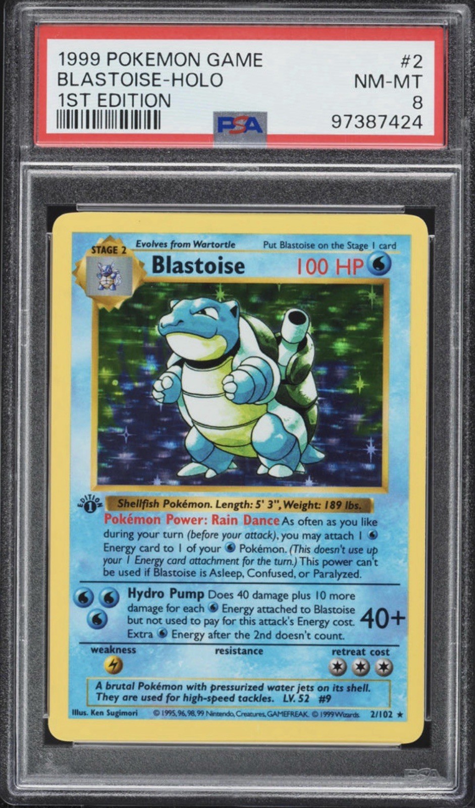 Blastoise 2/102 Base Set Shadowless 1st Edition Holo PSA 8 Pokémon TCG 1999