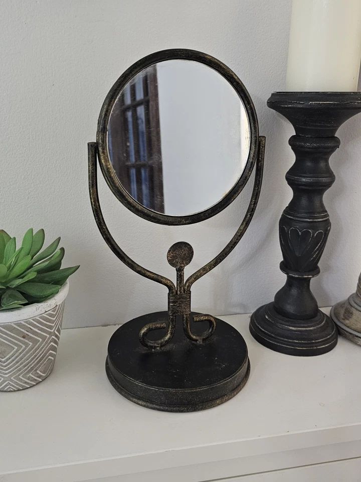 Unique Kokopelli Southeastern Style Heavy Metal Rotating Tabletop Mirror Rare - Image 2 of 4