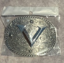 Western Cowboy Cowgirl Initial V Belt Buckle Silver
