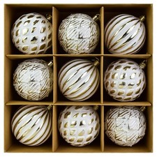 Vintage Christmas Ornaments - Upgraded 9Pcs 3.15" Shatterproof White Gold Dis...