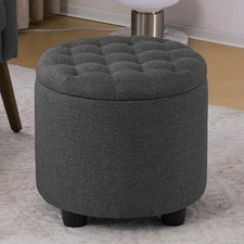 Furniliving 18.7Inch Storage round Ottoman, Footstools with Hidden Storage with 