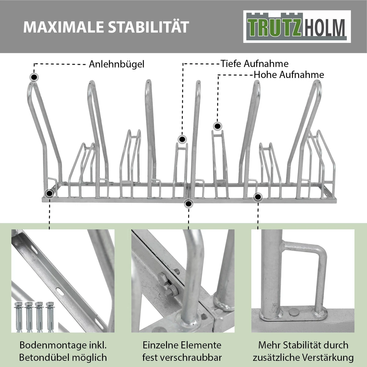 Fahrradständer Reihenparker Anlehnbügel 210x40x85 cm Stahl  für 6 Fahrräder